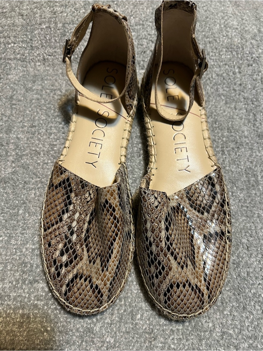 Sole Society Brown Snake-Print Ankle-Strap Espadrilles